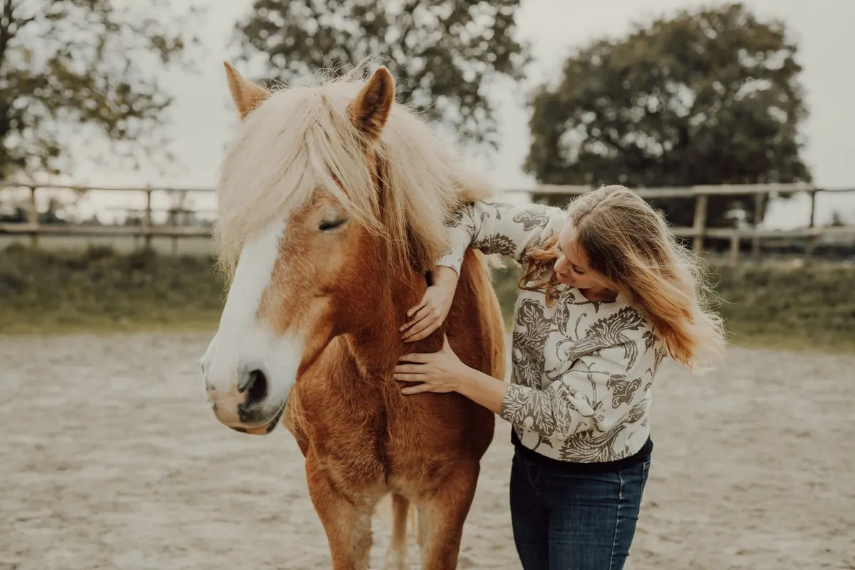 Manon Duguet massant un cheval